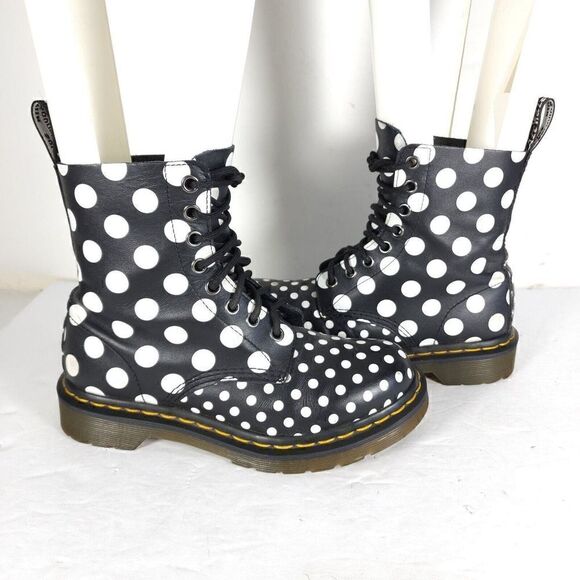Dr Martens Women’s US5 Pascal Polka Dot Black White Soft Leather Ankle Boots - Picture 8 of 12